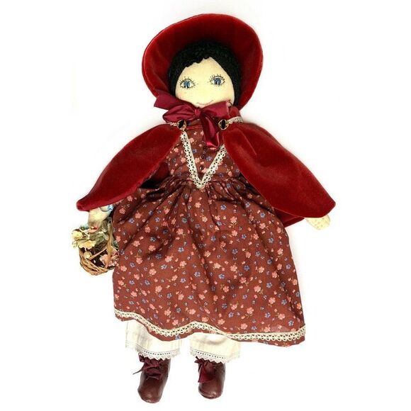 Unbranded Other - Hand Made Vintage Soft Body Rag Doll 17” Fabric Victorian Petticoat Velvet Red